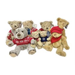 Eight annual Fraser Bears, by House of Fraser, dating between 2012 and 2019, tallest H35cm