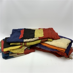 Thirty-seven various flags, pennants etc including Union flags, blue ensign, white ensign, Royal Standard, Scottish Rampant, Wales, Old Canada red ensign, Australia and New Zealand, France, Germany, South Africa (1928-94), semaphore and signal flags, 'God Save The King' banner, bunting flags etc