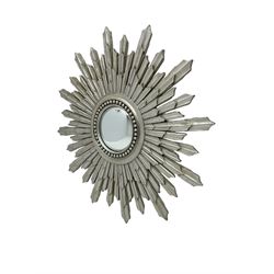 Laura Ashley - sunburst design mirror, convex plate with beaded border with extending beams, in silver finish
