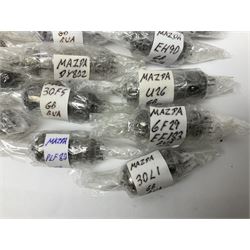 Collection of Mazda thermionic radio valves/vacuum tubes, including EH90, U26, PCF84, U26 approximately 55