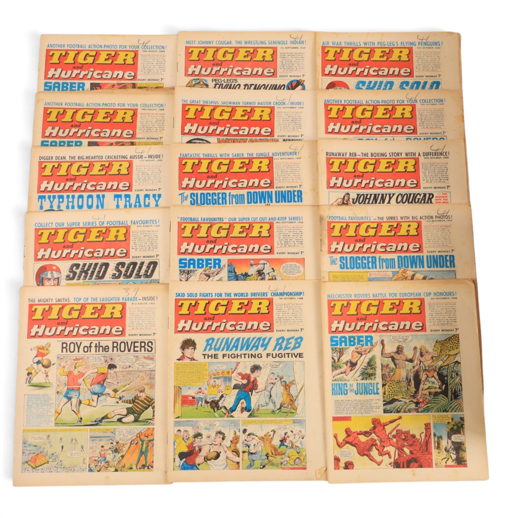 Collection of 1960s Tiger and Hurricane comics, comprising twenty-one 1965 issues, thirty-six 1966 issues, twenty 1967 issues, seventy-three 1968 issues and twenty-one 1969 issues (approximately 171)