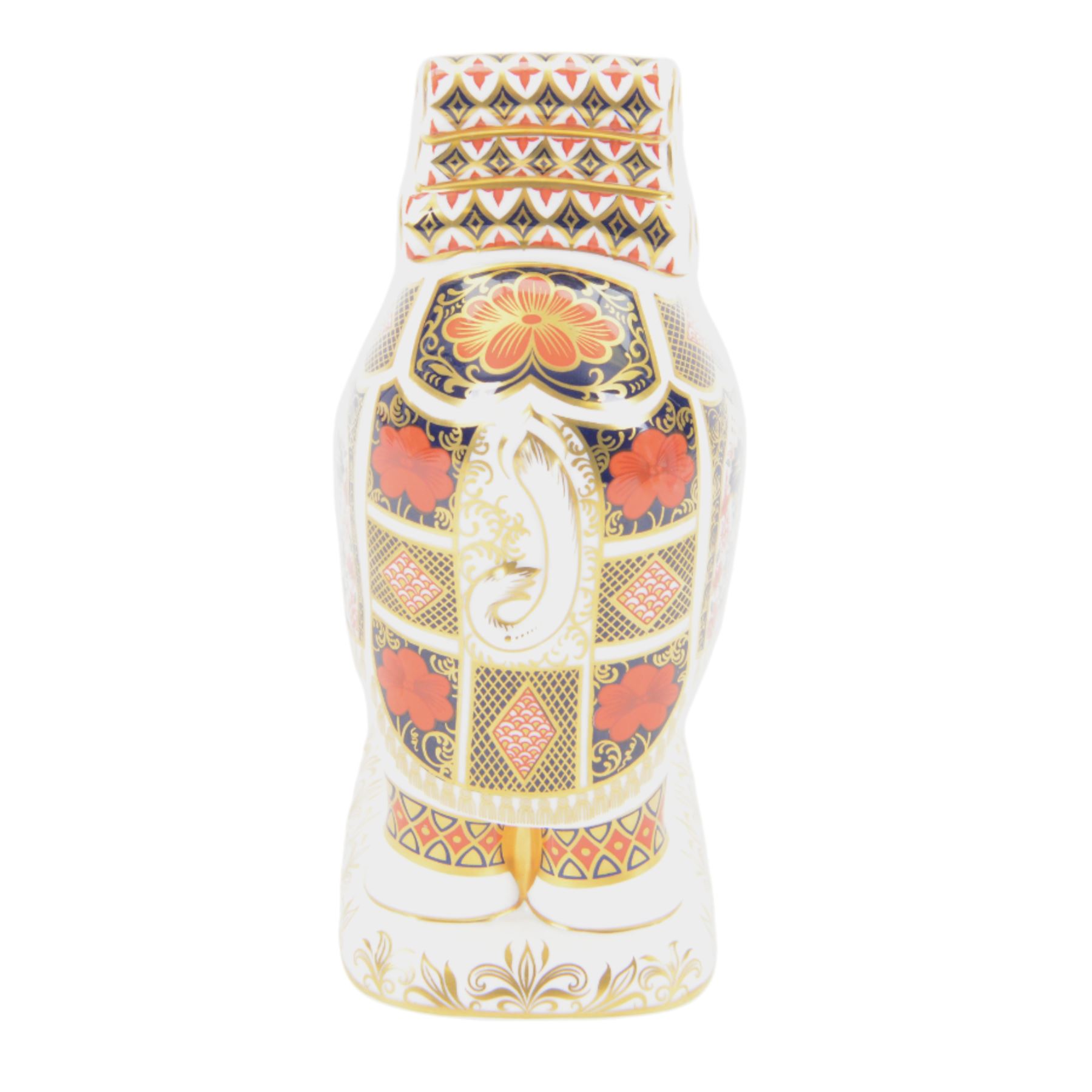 Royal Crown Derby paperweight, large Imari Elephant, decorated in the 1128 pattern, gold stopper, 22cm high.