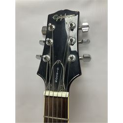 Gibson Epiphone SG six string electric guitar, with cherry red mahogany finish and black scratch guard, L102cm
