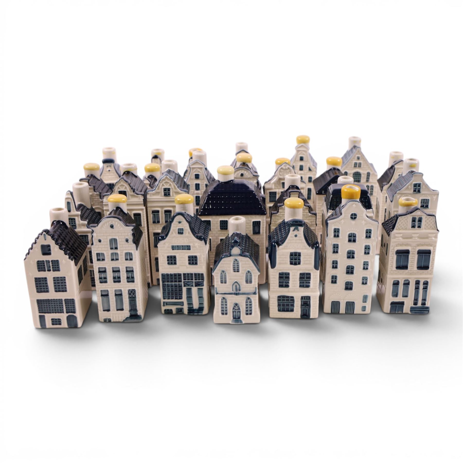 Forty Blue Delft's KLM Airlines, Bols decanters, shaped as Dutch houses