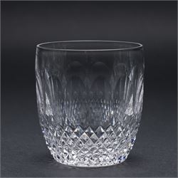 Suite of Waterford Colleen pattern table glass comprising six claret glasses, six hock glasses, six small tumblers, six sherry glasses and two decanters