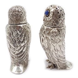  Silver owl pepper and salt by Copper Ludlam Sheffield 19cm approx 8oz  