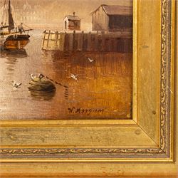 Walter Linsley Meegan (British c1860-1944): Scarborough and Whitby Harbours, pair oils on canvas signed 24cm x 34cm (2)
