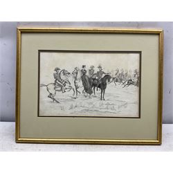 Dunsmore ?? (19th century): Queen Victoria and the Horse Guards, pen and ink indistinctly signed and dated 1845, 18cm x 28cm