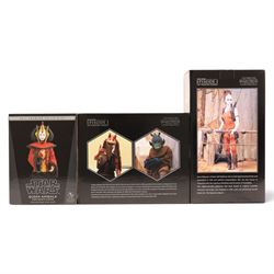 Three limited edition Gentle Giant Star Wars Episode I The Phantom Menace collectible mini busts, comprising Aurra Sing no.685/1800, 2012 Premier Guild Exclusive Jar Jar Binks with W.Wald Deluxe Busts and 2014 Premier Guild Gift Princess Amidala