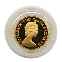 Queen Elizabeth II 1980 gold proof full sovereign coin, cased with certificate