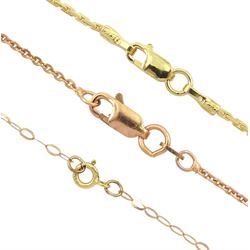 Three 9ct gold pendants including amethyst and diamond and tanzanite and diamond, two pendants on silver-gilt chains, one pendant on 9ct gold chain