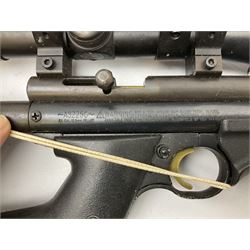 Crosman .22 air rifle with gas cylinder, model AS2250, with bolt action, skeleton stock, moderator and Hawke 4x32 telescopic sight with infra red facility, serial no.803B11493, L88.5cm