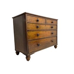 George III oak chest, fitted with two short over three long graduating cock-beaded drawers, lower reeded edge over turned feet