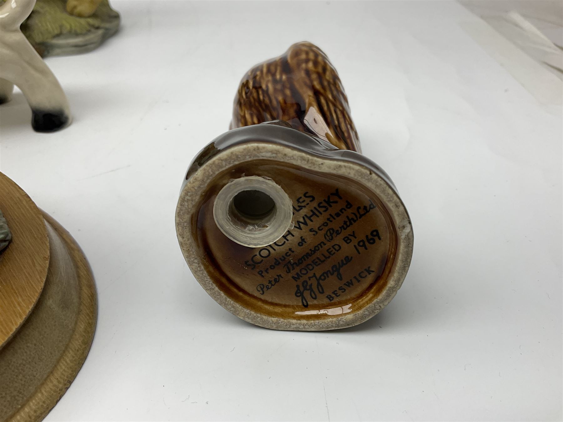 Beswick pigeon no 1383 and a collection of other ceramic animal figures including Campsie Ware lustre budgies, Kowa red fox and Labrador, two shire ponies, two sheep, etc 