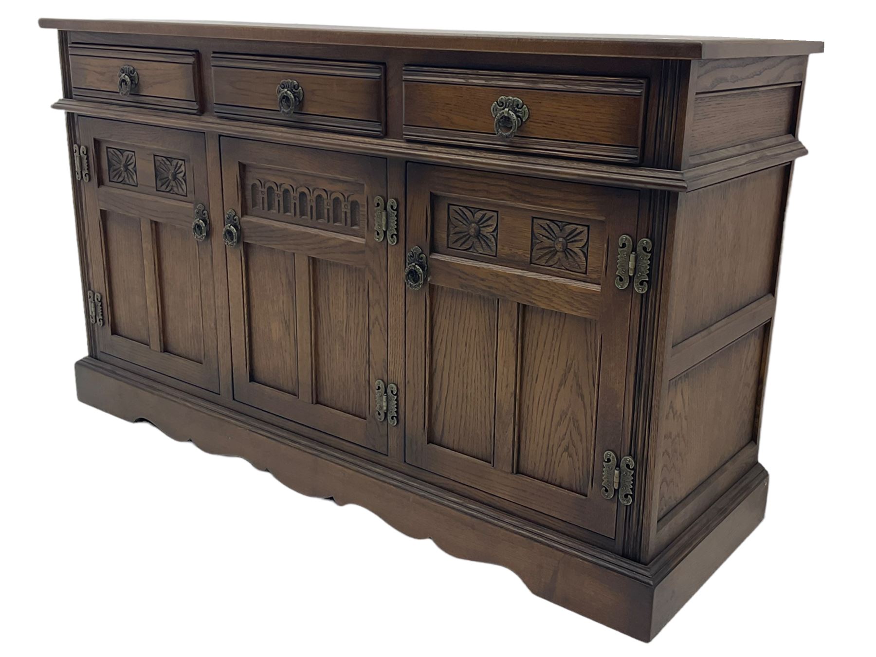Old Charm Tudor style oak three drawer sideboard