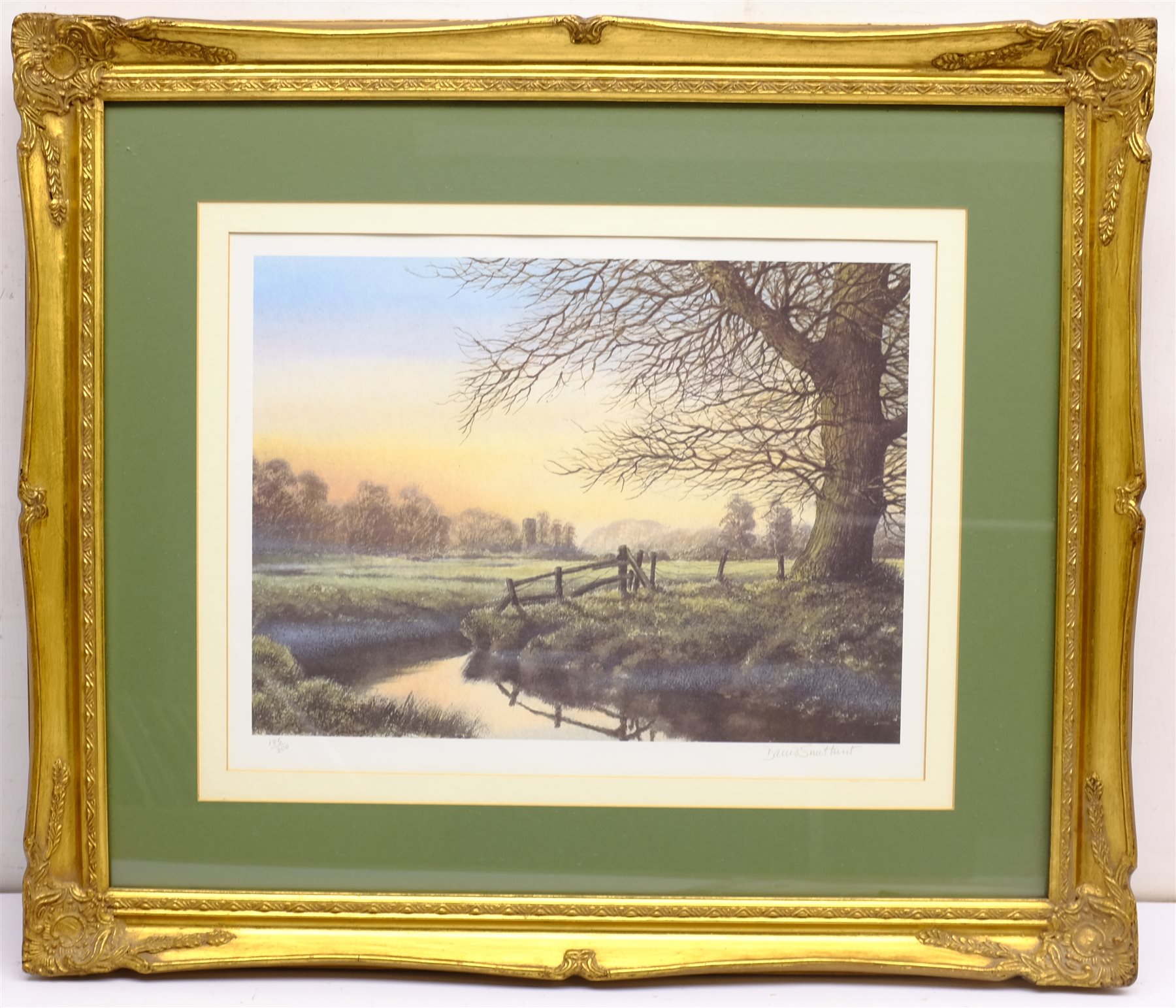 David Smithurst (British 1942-2001): Pastoral Landscape, limited edition colour print signed and numbered 185/300 in pencil 34cm x 44cm; Arthur Byrne: 'Country House 1', limited edition colour print signed titled and numbered 251/375 in pencil 37cm x 28cm and a Coaching print (3)