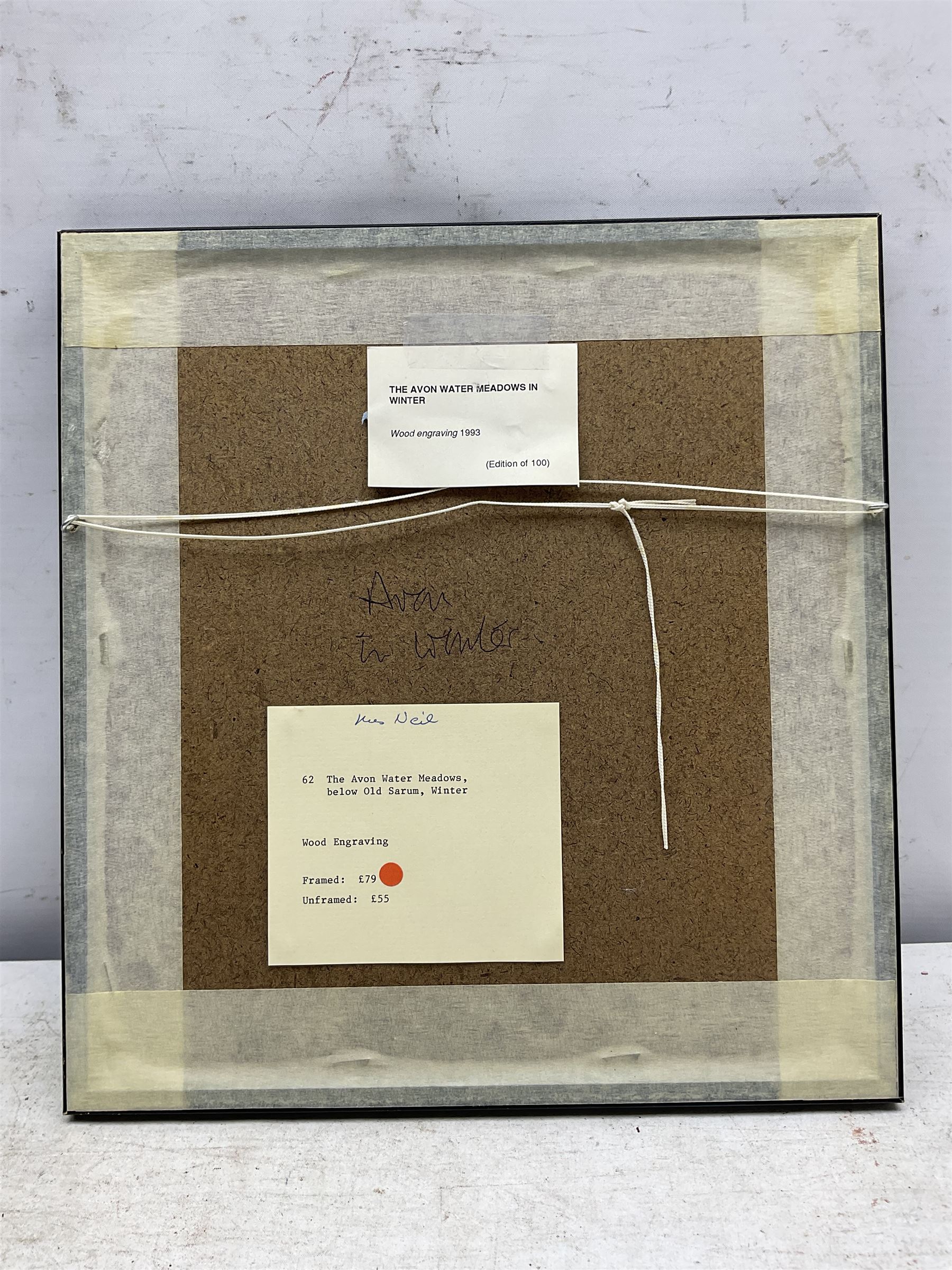 Howard Phipps (British 1954-): 'The Avon Water Meadows in Winter', wood engraving signed titled dated 1993 and dated 10/100 in pencil 7cm x 8cm