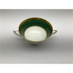 Coalport Athlone Green pattern tea wares, comprising coffee pot, seven coffee cans and saucers, milk jug, open sucrier, six tea cups and saucers, and six twin handled cups and saucers (42) 