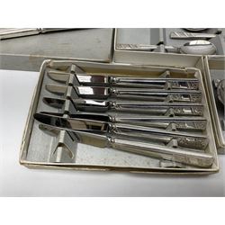 Viners Ltd silver plate Silver Rose pattern cutlery service for six place settings, to include butter knives, table knives and forks, soup spoons, dessert forks and spoons, tea knives, forks and spoons, two serving spoons and a seven piece fruit set, some boxed, missing table spoons