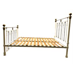 Laura Ashley - Victorian style 5’ white painted and brass finish metal bedstead
