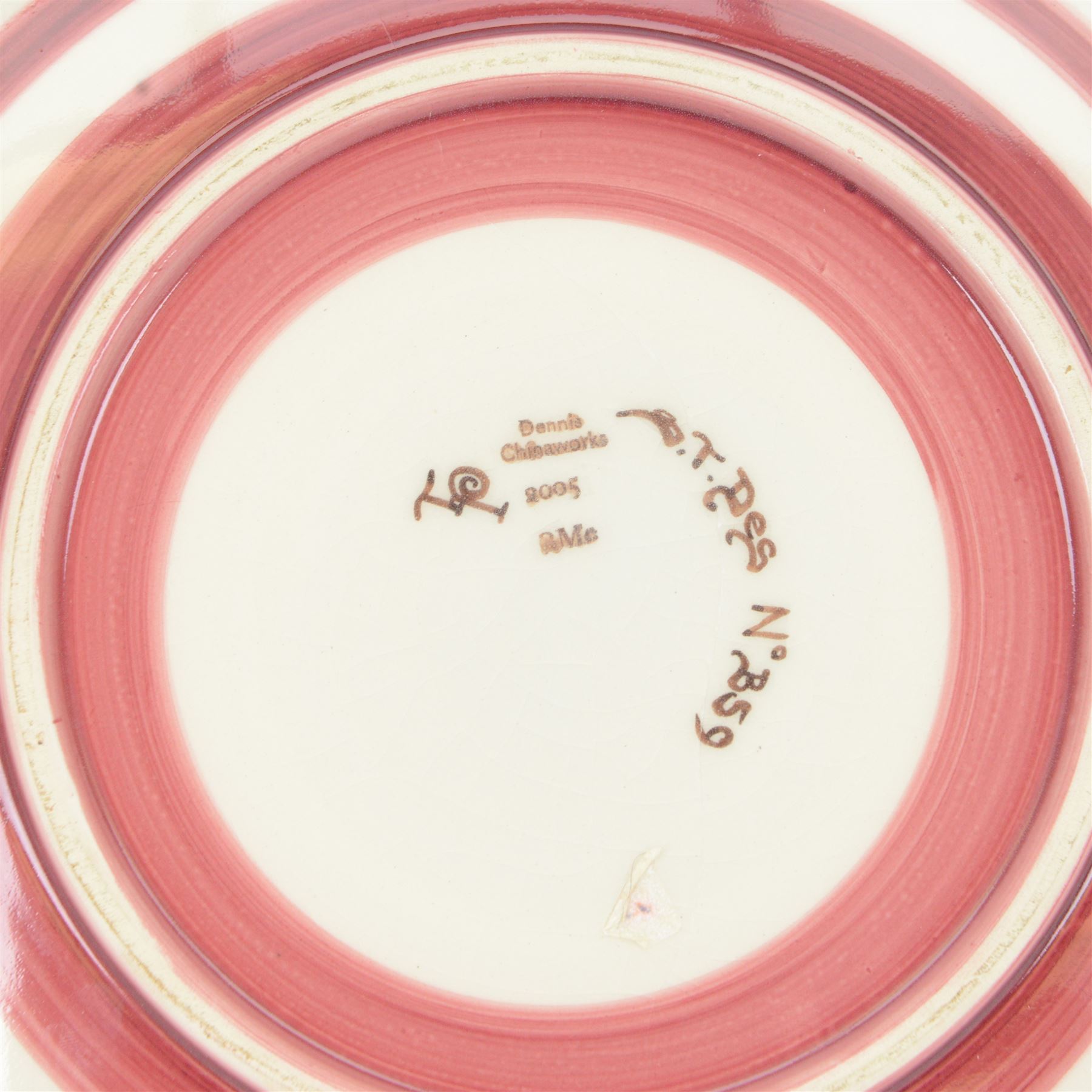 Dennis China Works charger, designed by Sally Tuffin, dated 2005, decorated with a red lustre cockerel on a white ground, D37cm  