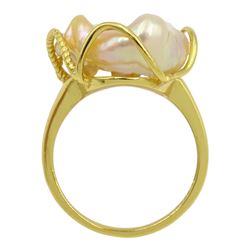 Silver-gilt Baroque pearl ring, stamped S925