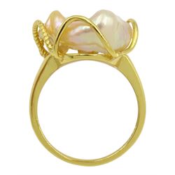 Silver-gilt Baroque pearl ring, stamped S925