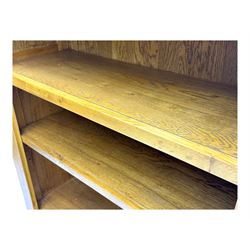 Oak Furnitureland, golden oak open bookcase fitted with single drawer