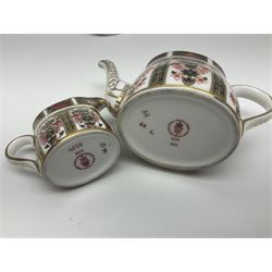 Royal Crown Derby Imari pattern miniature tea set, comprising tray, teapot, milk jug, sucrier, tea cup and saucer