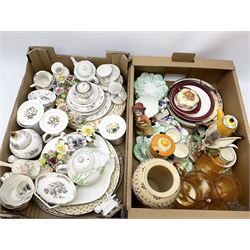 Collection of assorted ceramics, to include Shelley preserve pot, Regal Ware coffee wares, Paragon tea wares, floral encrusted ornaments, other tea wares and decorative ceramics, in two boxes