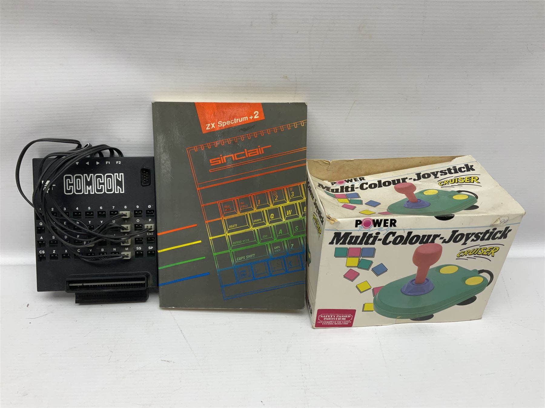 Sinclair ZX Spectrum +2 128k, Sinclair joystick, RAM Turbo joystick add-on, Comcon joystick interface, Power Supply Unit, unassociated multi-colour joystick, original instruction manual and a quantity - Collectors & Clearance Sinclair ZX Spectrum +2 128k, Sinclair joystick, RAM Turbo joystick add-on, Comcon joystick interface, Power Supply Unit, unassociated multi-colour joystick, original instruction manual and a quantity - Collectors & Clearance