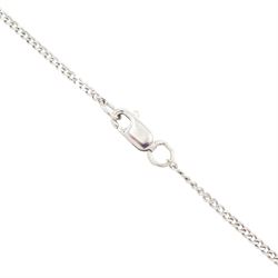 
18ct white gold ruby and diamond pendant necklace, single oval cut ruby of approx 2.50 carat, with single cut diamond surround, on a flattened curb link chain necklace
