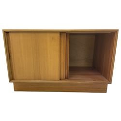 G-Plan - mid-20th century teak 'E-Gomme' side cabinet, enclosed by two sliding cupboard doors, on plinth base