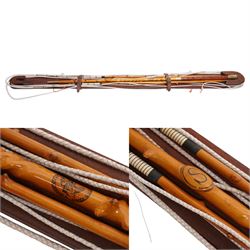 A Woodcock Hill - 20th century travelling coaching whip, the two part yew wood twisted sha...