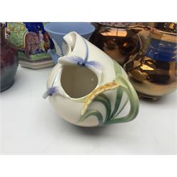 Franz jug, together with three lustre jugs, Wedgwood Jasperware vase and two others 