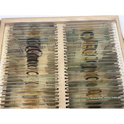 R & J Beck London microscope, model 7597, contained in fitted case, together with a boxed collection of glass microscope biological sample slides