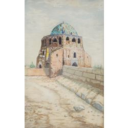 Qajar School (Late 19th Century): The Mausoleum of Oljaytu or the Dome of Soltaniyeh, watercolour indistinctly signed and dated 1882, 41cm x 25cm 