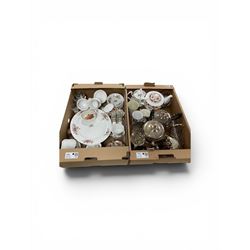 Royal Albert Moss Rose together with silver plated teapots, open sucrier etc, in two boxes  