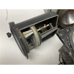 Three RAF light switches, together with military oxygen canister, batteries, gages etc  