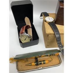 Assorted costume jewellery and watches, to include pendant stamped 925, various cufflinks, etc., small quantity of coins, cased Vintage pen, etc., in one box 