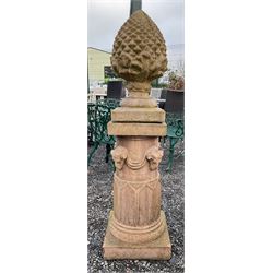 Cast stone garden pineapple finial, on column base - THIS LOT IS TO BE COLLECTED BY APPOINTMENT FROM DUGGLEBY STORAGE, GREAT HILL, EASTFIELD, SCARBOROUGH, YO11 3TX