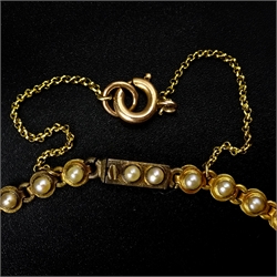  Victorian gold split pearl star and crescent pendant necklace, stamped 15ct  