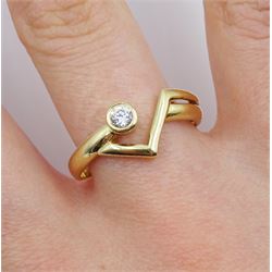 14ct gold single stone round brilliant cut diamond abstract design ring, stamped 585