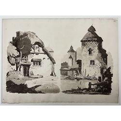 Samuel Prout (British 1783-1852): 'Rudiments of Landscape in Progressive Studies. Drawn, and Etched in Imitation of Chalk', collection of soft ground etchings pub. Rudolph Ackermann c.1813, each 36.5cm x 26cm, each mounted and bound in two bespoke folios