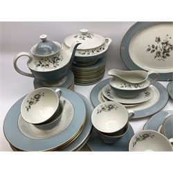 Royal Doulton Rose Elegans pattern tea and dinner wares, to include teapot, fourteen cups and saucers, two milk jug, cream jug, two sucriers, two covered serving dishes, serving platter, etc (98+)