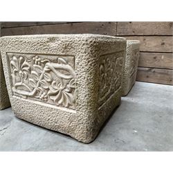 Set four Cotswold Studios Ltd square cast stone garden planters 