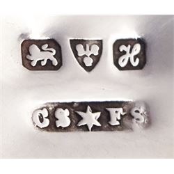 Edwardian miniature silver tea set, comprising hot chocolate pot, two cups and saucers, milk jug, sugar bowl and tray, hallmarked Cornelius Desormeaux Saunders & James Francis Hollings (Frank) Shepherd, Chester & Birmingham 1908, with two spoons and pair sugar tongs, hot water pot H3.8cm