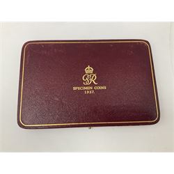 King George VI 1937 fifteen coin specimen set, housed in the official The Royal Mint maroon and gilt case