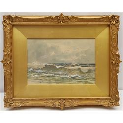 Robert Anderson (Scottish 1842-1885): Seagulls out at Sea, watercolour heightened in white signed 16cm x 25cm