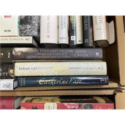 Collection of various history books to include world wars, tudors, vikings, anglo saxons and a number of political books, three boxes  
